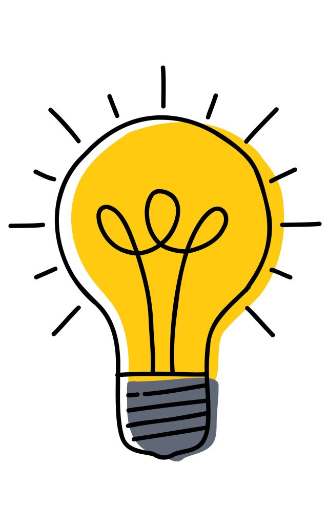 A stylized light bulb representing a thought or idea